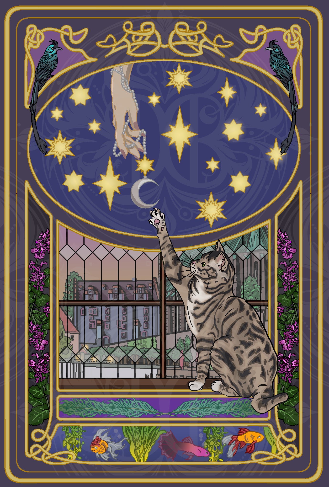 Tabby Cat with Moon Charm